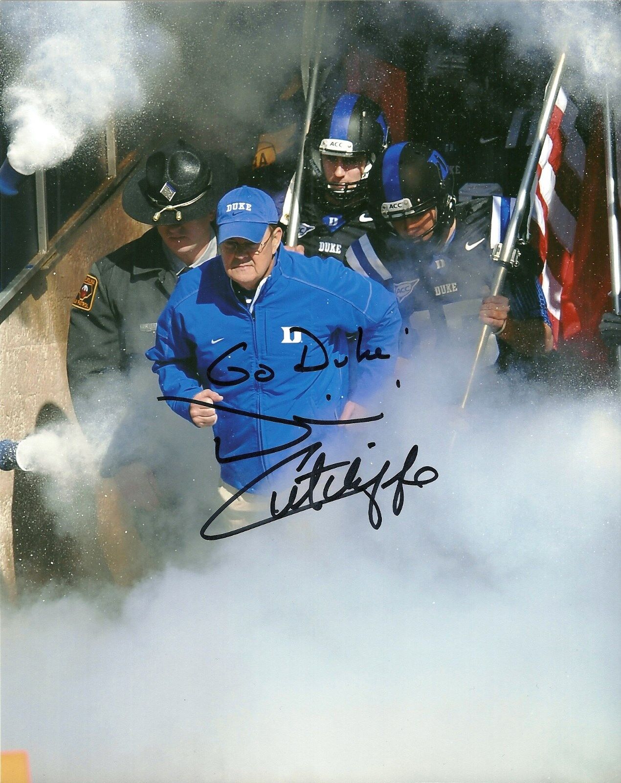 DAVID CUTCLIFFE HAND SIGNED DUKE BLUE DEVILS 8X10 Photo Poster painting W/COA + INSCRIPTION