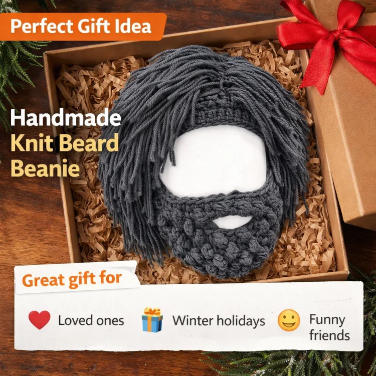 Handmade Punk Style Beanie with Attached Straight Hair Wig and Knitted Beard &ndash; Funny Winter Hat with Hair & Beard for Men | 🎁Buy 2 Free Shipping 