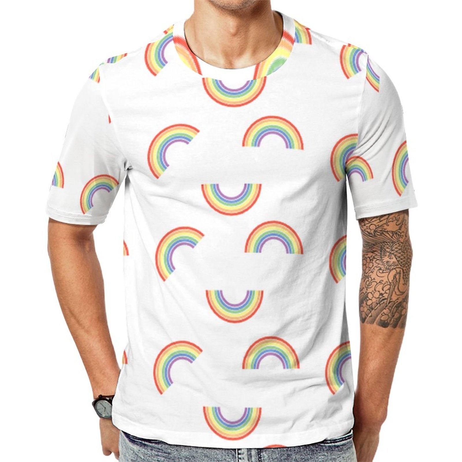 Colorful Rainbow Happy Stay Positive Short Sleeve Print Unisex Tshirt Summer Casual Tees for Men and Women Coolcoshirts