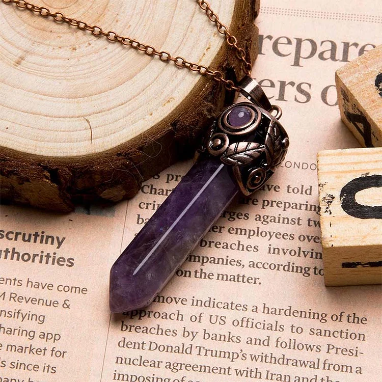 Natural Crystal Hexagon Necklace-Amethyst