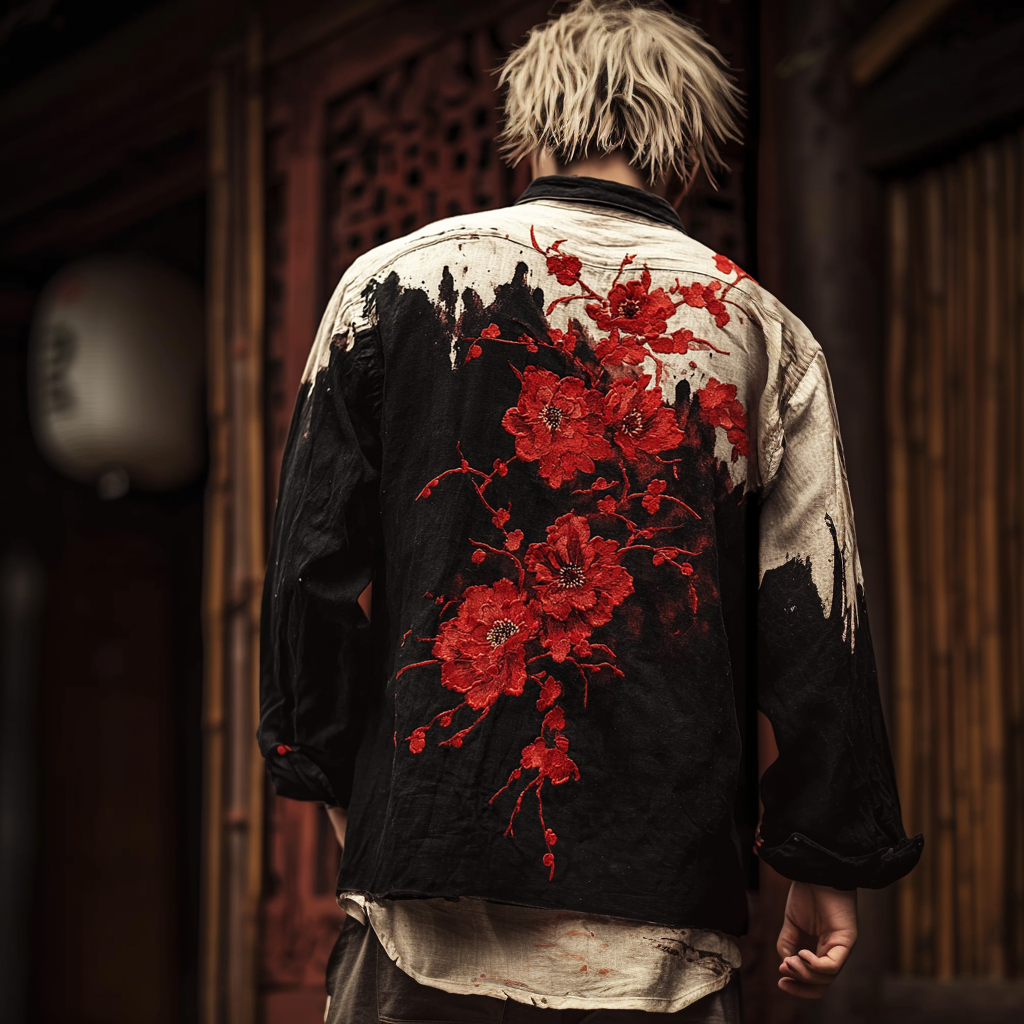 Japanese Art Violent Aesthetics Style Retro Linen Shirt elevenforest
