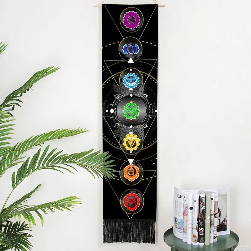 Rectangular Bohemia Wall Hanging Snake Tassel Tapestry Black Moon Wall Background Blanket Home Livingroom Office Wall Decoration