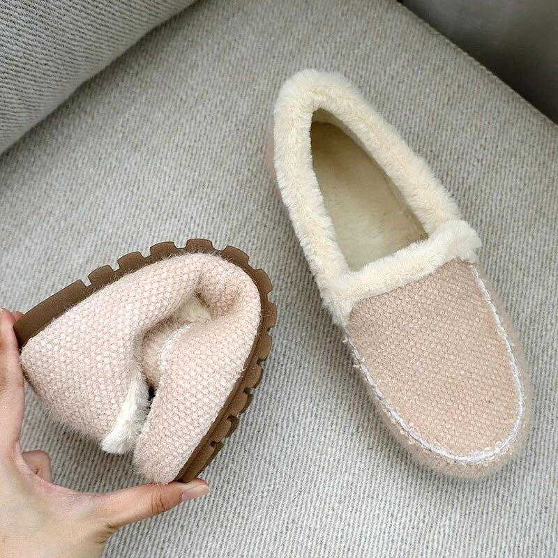 Winter Women Shoes 2021 Thick Plush Warm Ladies Floor Slippers Home Indoor Bowknot Comfort Female Flats Shoes Non Slip Loafers