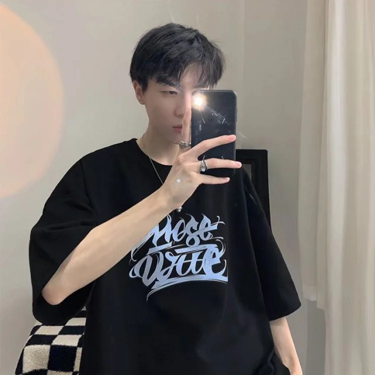 Ruisberg Big Size T-Shirt Men's Summer High Quality Fashion Trendy Short Sleeve Tee Plus Fat Round Neck Top Oversized T Shirt Harajuku