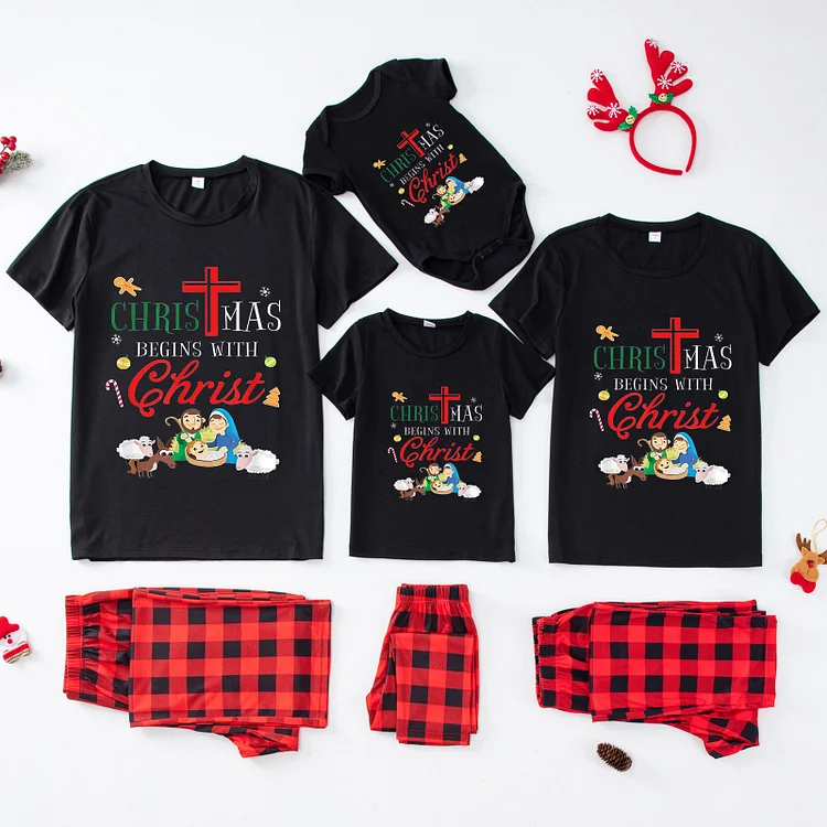 Christmas Begins With Christ Short Sleeve Family Matching Pajamas Set