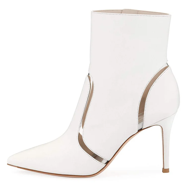 White Clear Striped Pointy Toe Stiletto Ankle Booties Vdcoo