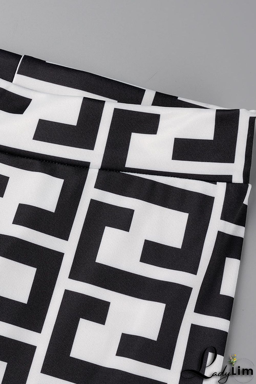 Black And White Casual Print Asymmetrical Half A Turtleneck Long Sleeve Two Pieces