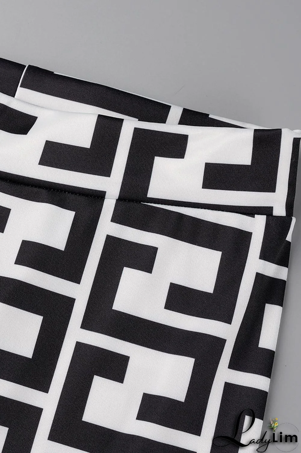 Black And White Casual Print Asymmetrical Half A Turtleneck Long Sleeve Two Pieces