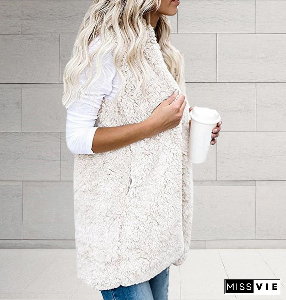 Sleeveless Warm Women Coat With Hood