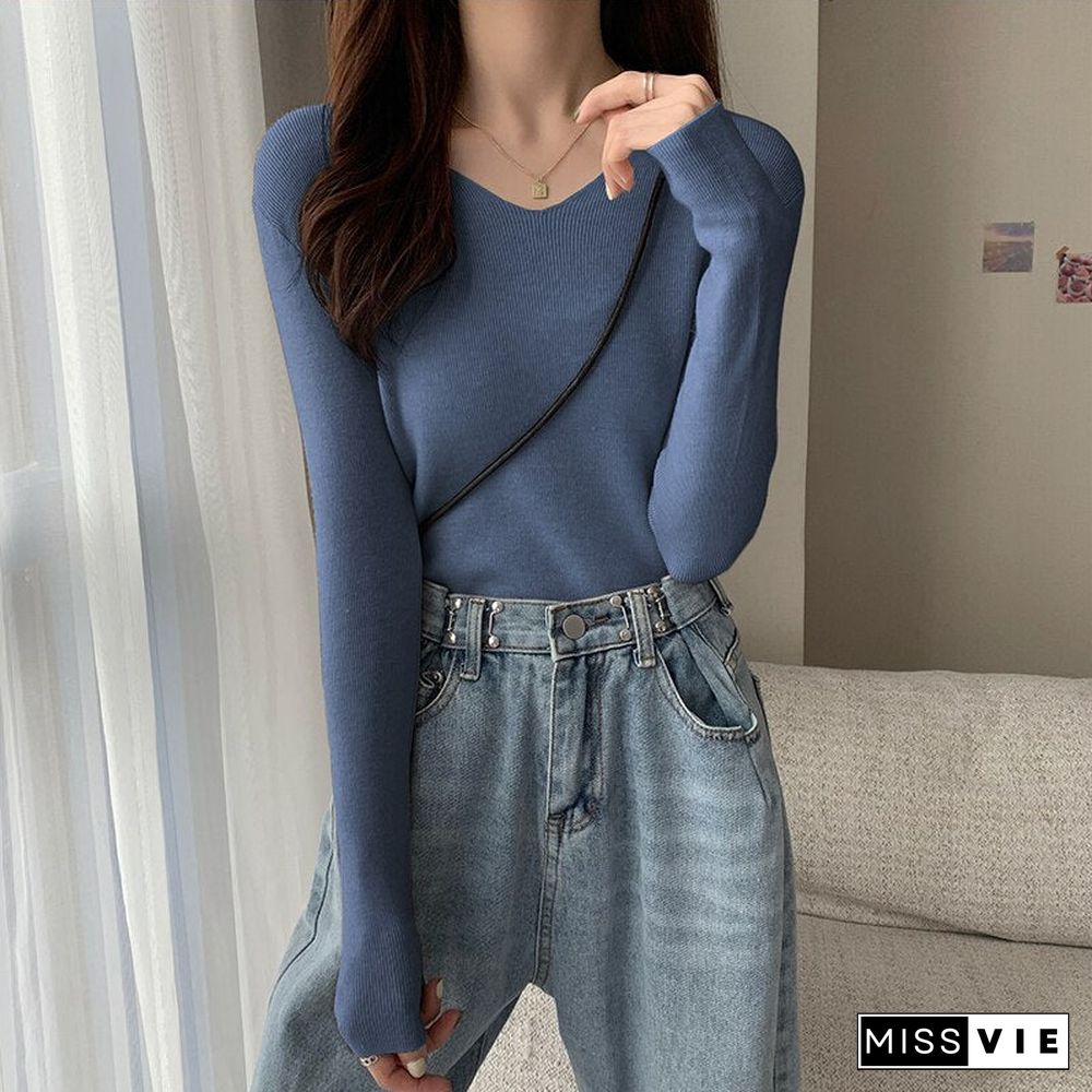 Christmas Gift autumn winte cashmere sweaters women fashion sexy v-neck pullover slim wool long sleeve knitted tops