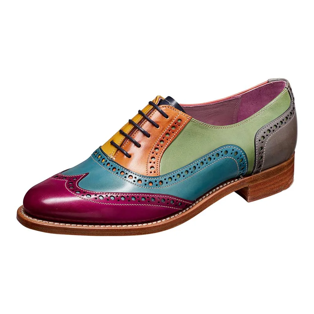 Multicolor Round Toe Vegan Leather Flat Lace Up Womens Oxfords
