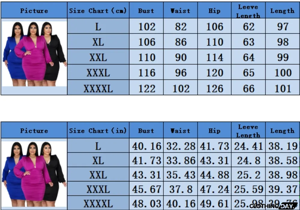 Autumn Plus Size Formal Blue Long Sleeve Ruched Bodycon Dress