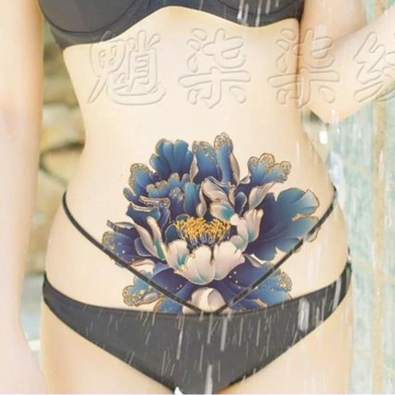 Sdrawing 4/5/9/10/18 PIeces Long Lasting Blue Flower Jewelry Tattoo Sticker Sexy Belly Block Scar Stretch Marks Waterproof Tattoo Sticker
