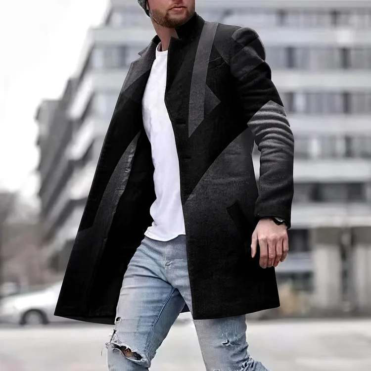 BrosWear Fashion Black Gradient Linear Art Coat