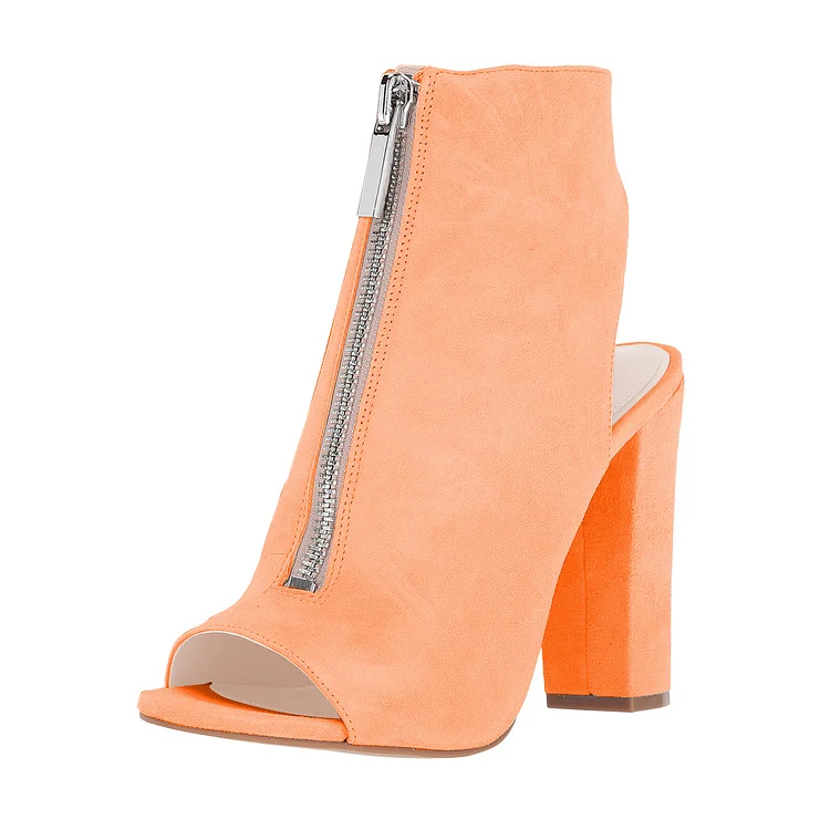Orange Peep Toe Booties Chunky Heel Slingback Vegan Suede Ankle Boots |FSJ Shoes