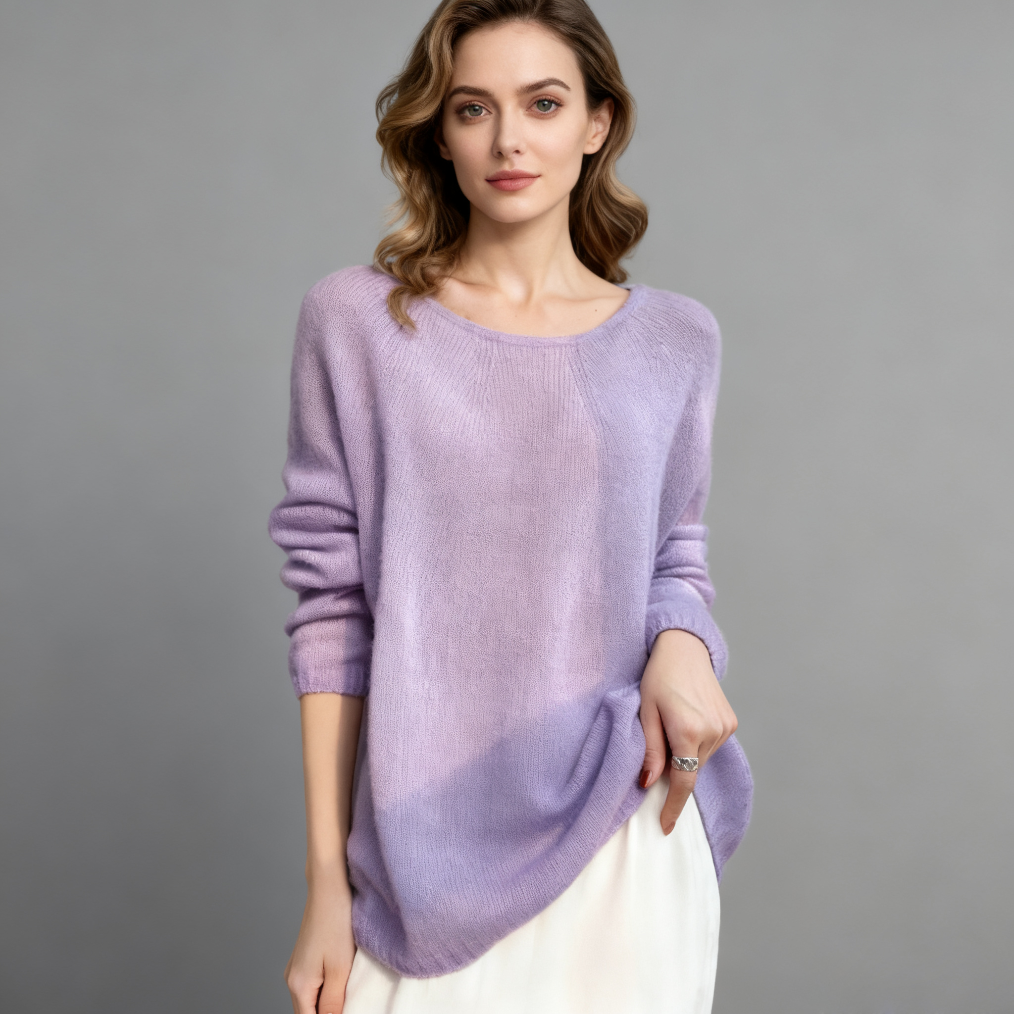 Women's Silk Cashmere Sweater with Loose Lazy Style REAL SILK LIFE