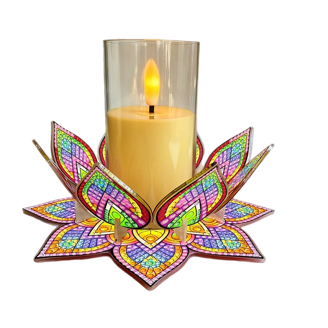 Mandala Lotus-A Acrylic DIY Diamond Painting Candle Holders Without Candles Crystal Painting Tealight Candle Stand Table Centerpiece for Adults Beginners Home Party Decor