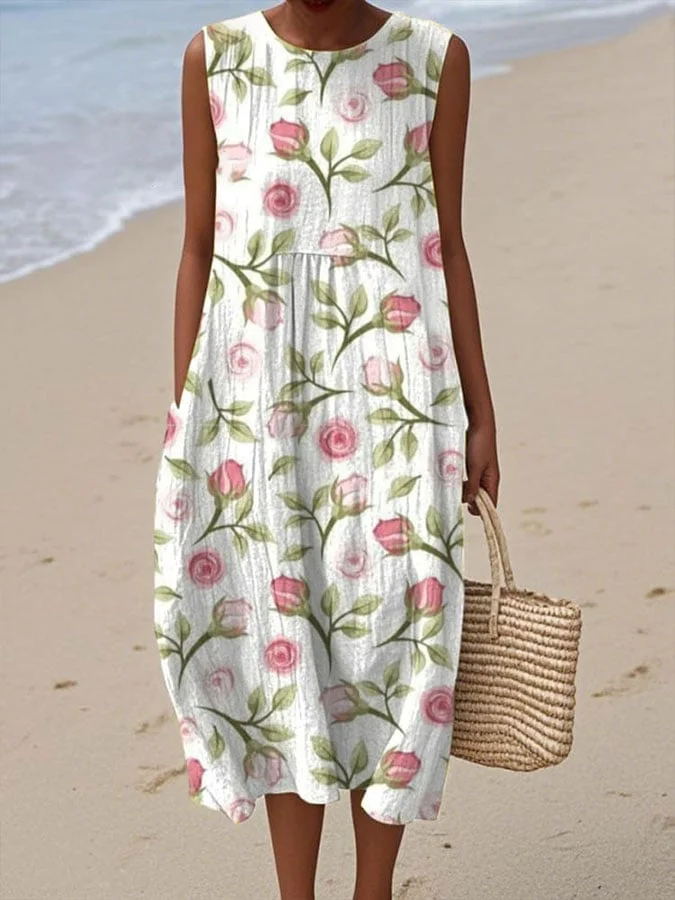 Women's Vintage Floral Print Casual Dress 