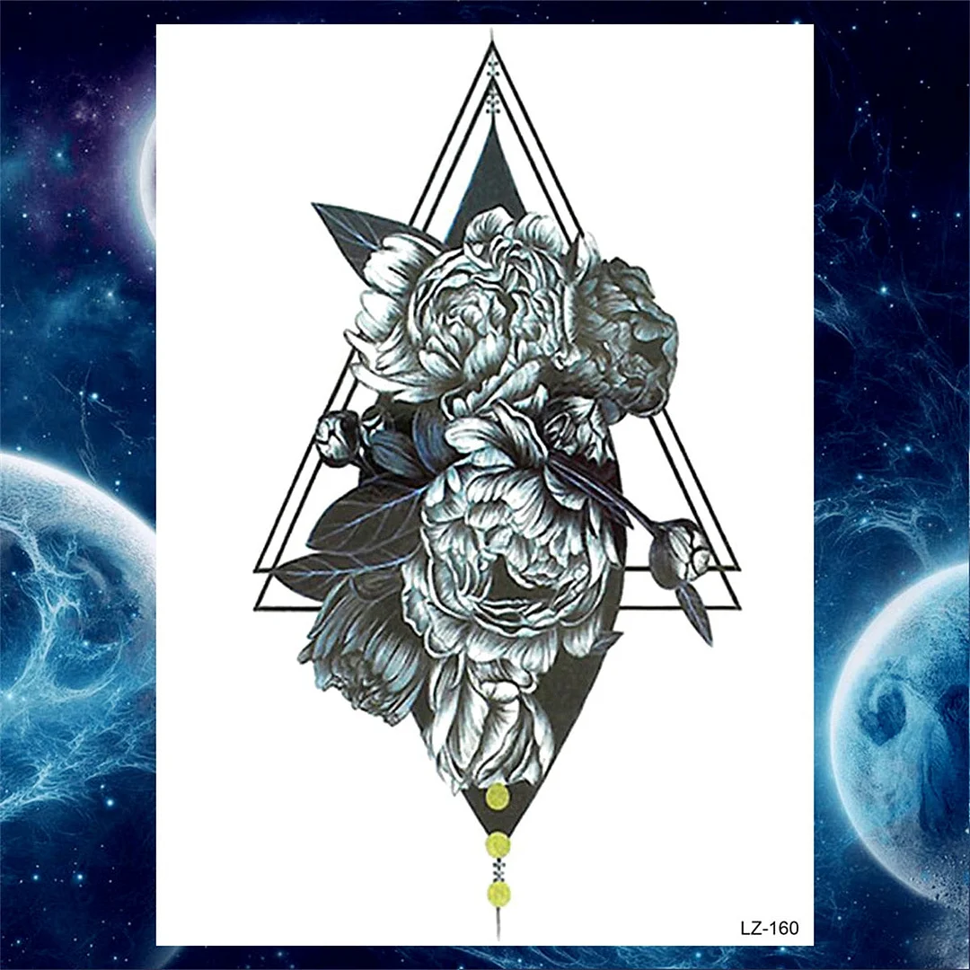 Crescent Flower Peony Temporary Tattoos For Women Girls Adult Geometry Rose Tattoo Sticker Fake Moon Large Leaves Tatoos Armband