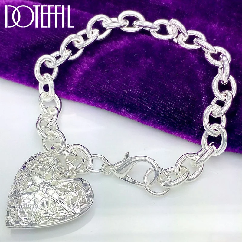 DOTEFFIL 925 Sterling Silver Heart Photo Frame Pendant Bracelet For Women Jewelry