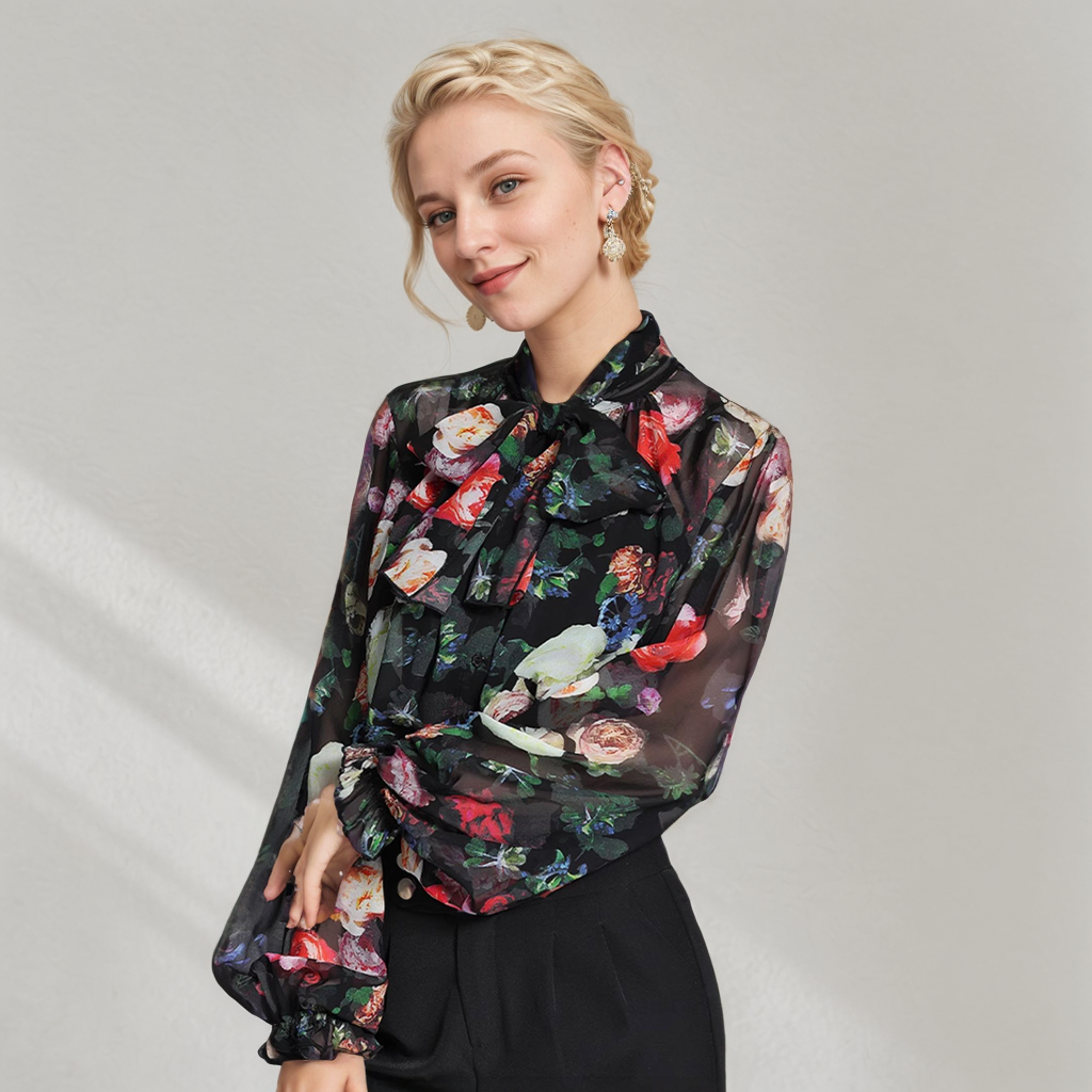 Spring Vintage Floral Silk Blouse REAL SILK LIFE