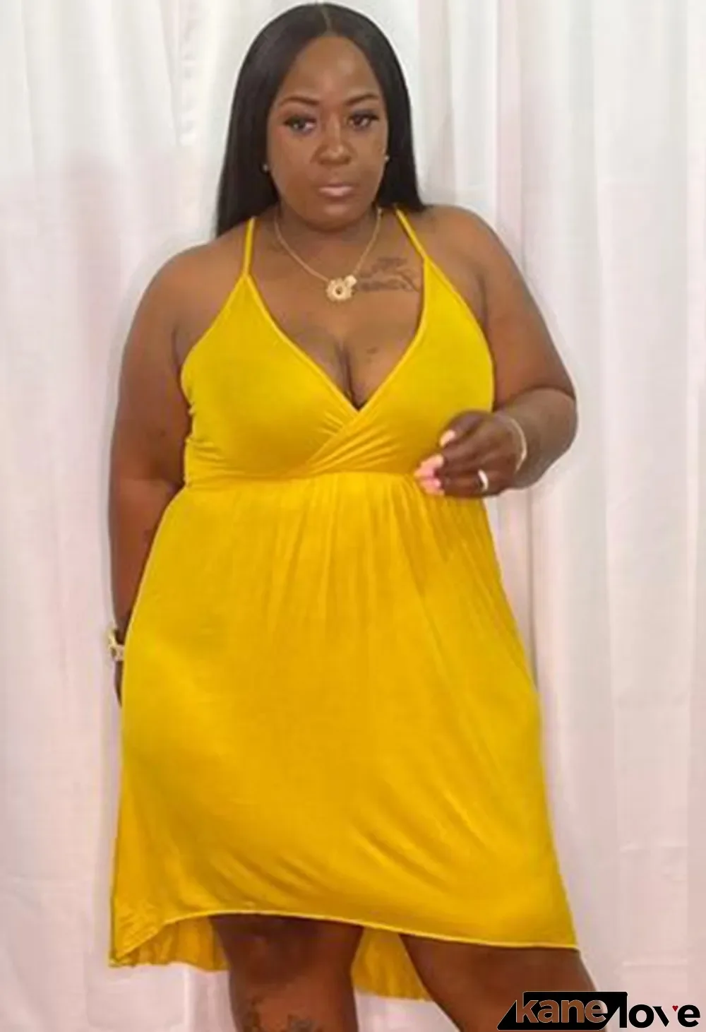 Summer Plus Size Casual Yellow Halter Short Dress