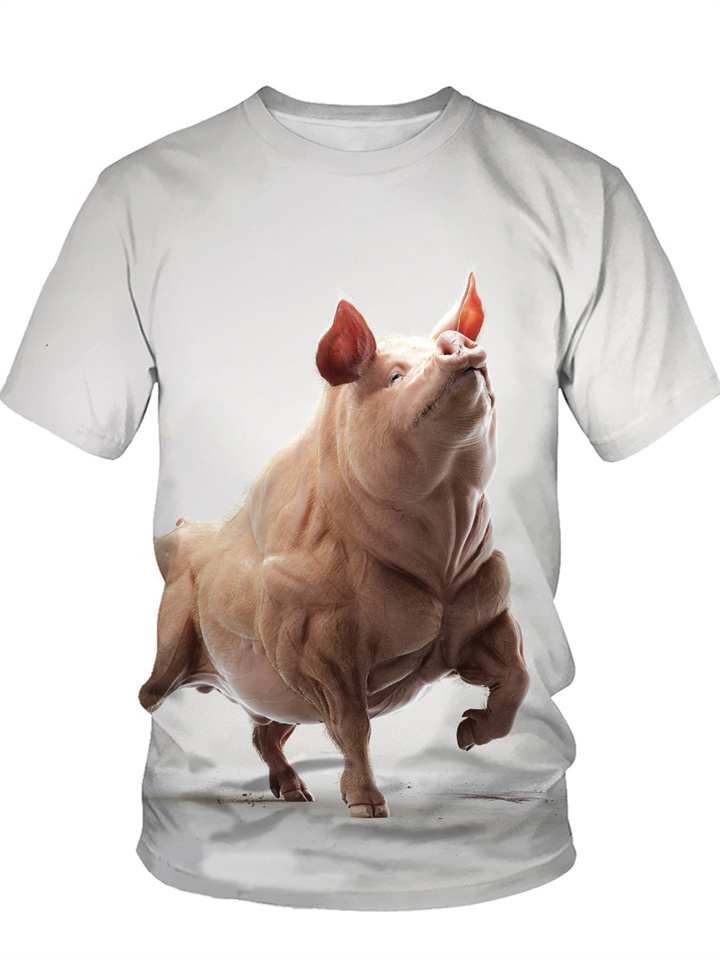 New Popular Novelty Animal Pig 3d Printing Round Neck T-shirt Funny Pig Casual Men's T-shirt XS-6XL
