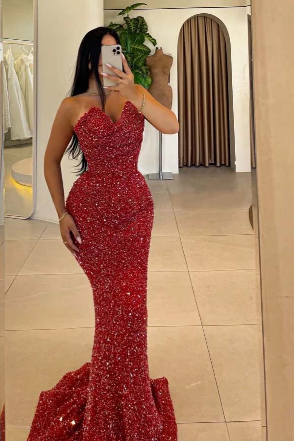 Beaded Sequins Red Mermaid Evening Dress | ZT0404