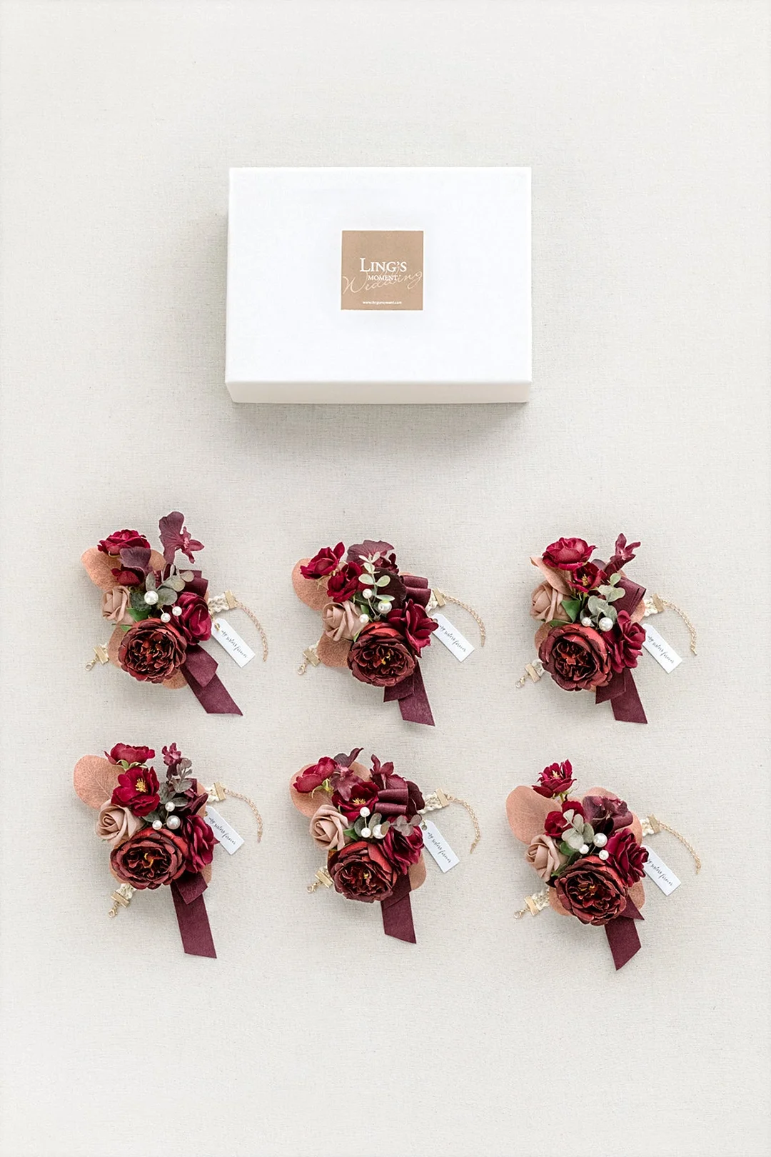 Wrist Corsages in Burgundy & Dusty Rose