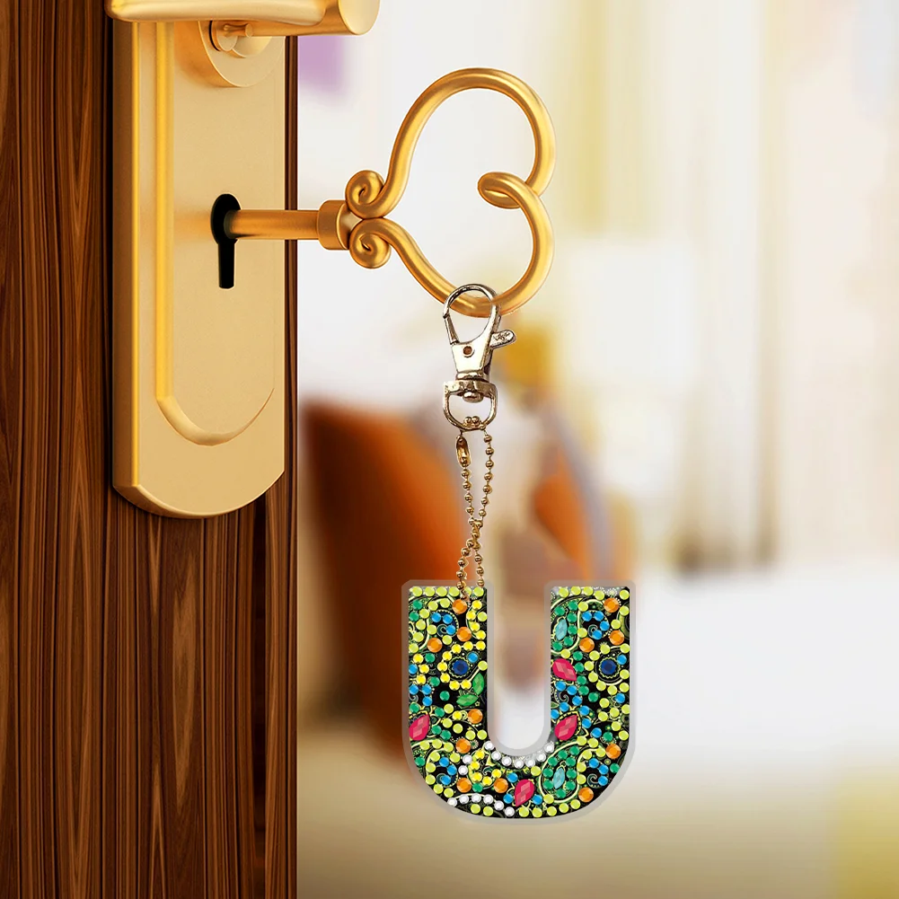 DIY Diamond Art Keychains Handmade Point Drill Key Ring Letters Lady Bag Pendant