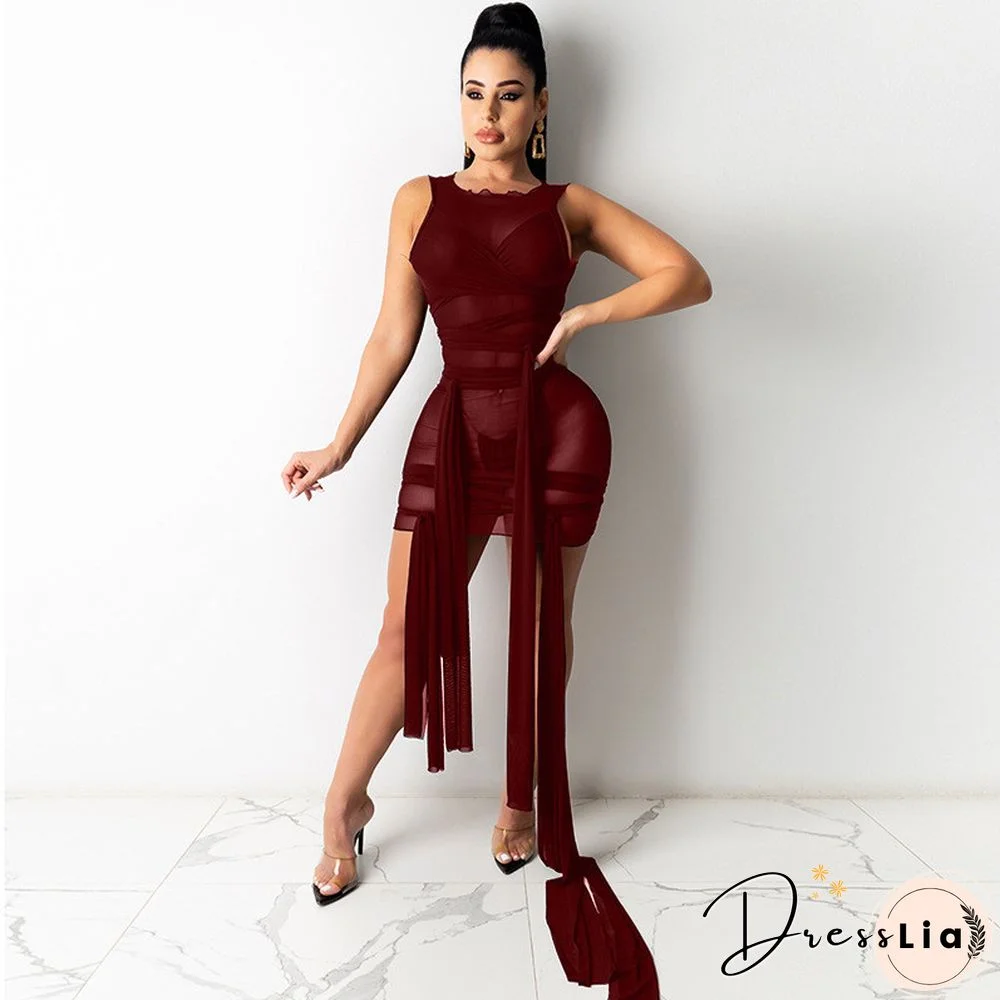 ANJAMANOR Sexy Mesh Bandage Dress Summer ClothesFor Women Birthday Party Club Outfits Bodycon Mini Dresses D12-BI30