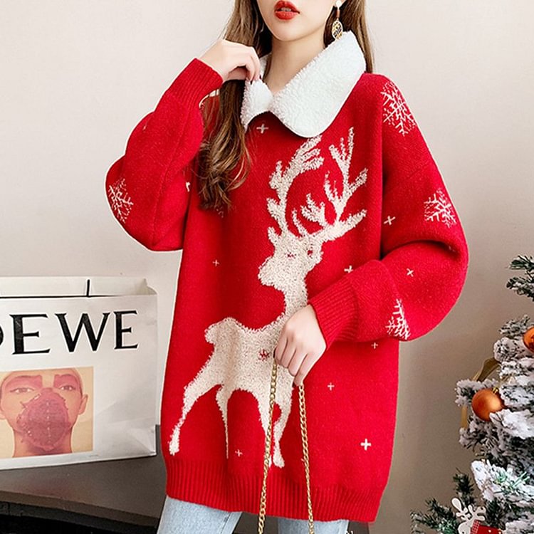 Christmas Shift Cute Animal Long Sleeve Sweater