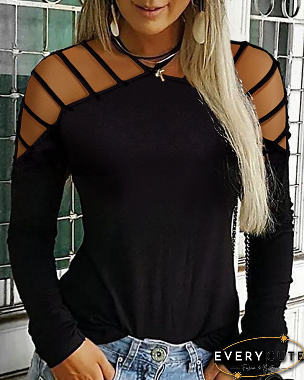 Women's Plus Size T-shirt Solid Colored Sexy Long Sleeve Halter Neck Tops Basic Top Black Blue Wine-829