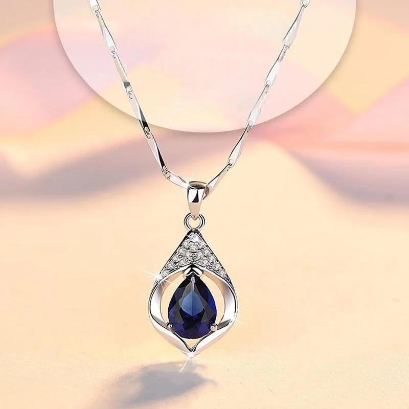 Huitan Newly Designed Lady's Pendant Necklace with Blue Cubic Zirconia Fashion Luxury Wedding Engagement Party Jewelry for Women