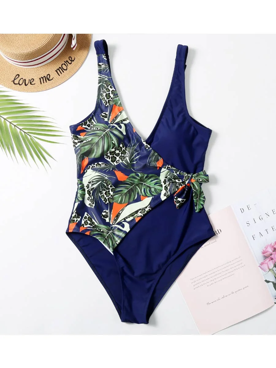 Women Swimsuit Printed One-piece Bikini With Bow