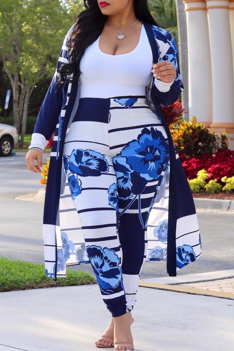 MusePointer Fashion Casual Street Vacation Print Printing cardigan Plus Size Two Pieces MusePointer