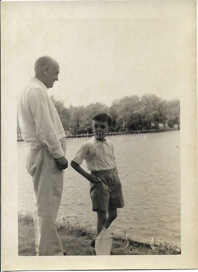 AT THE LAKE 1940'S Boy FOUND bw Photo Poster painting Grandpa NORTH ASBURY PARK New Jersey 19 12