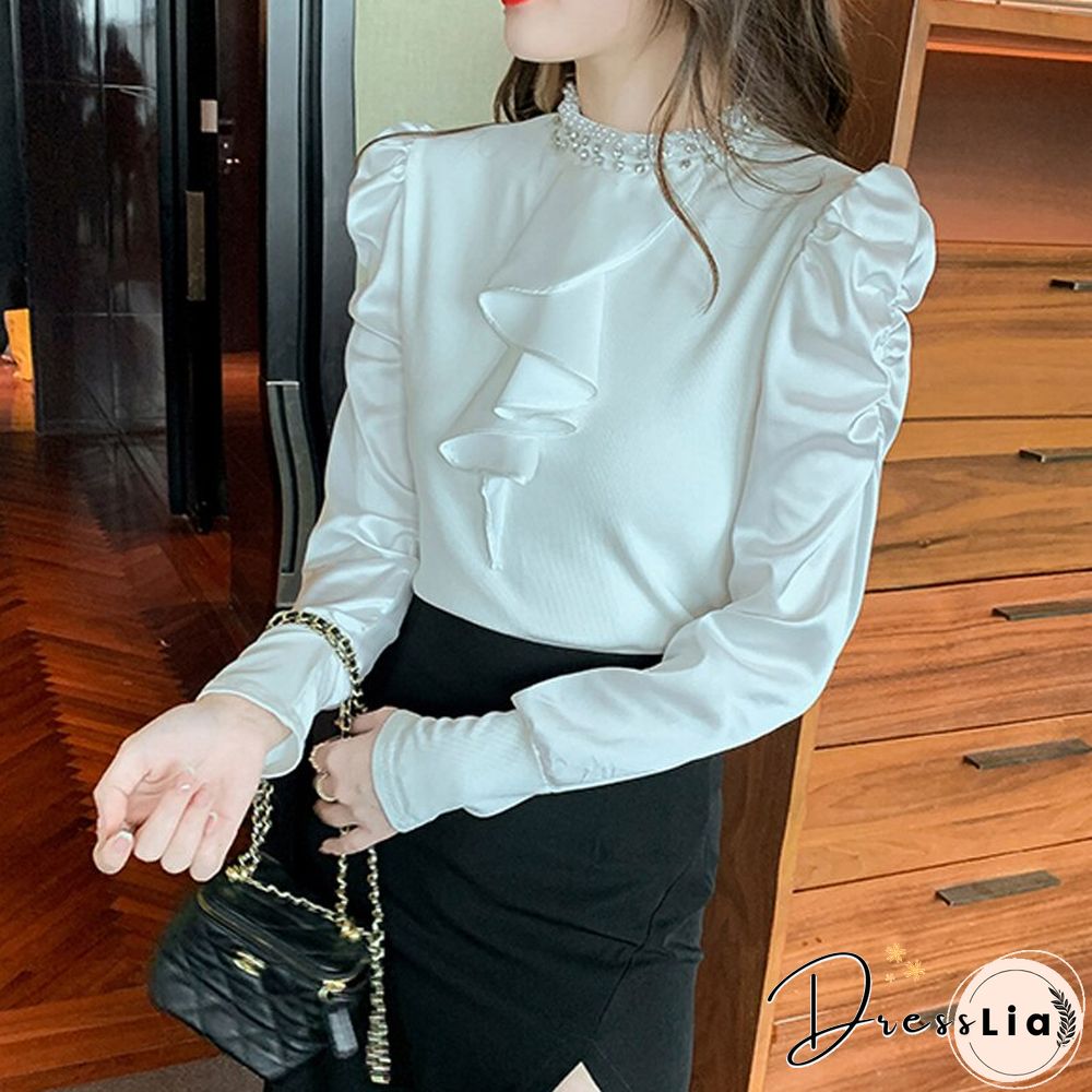 Spring Summer Elegant Embroidered Flares Blouse Women O Neck Casual Puff Sleeves White Shirt Korean Street Wear Tops New
