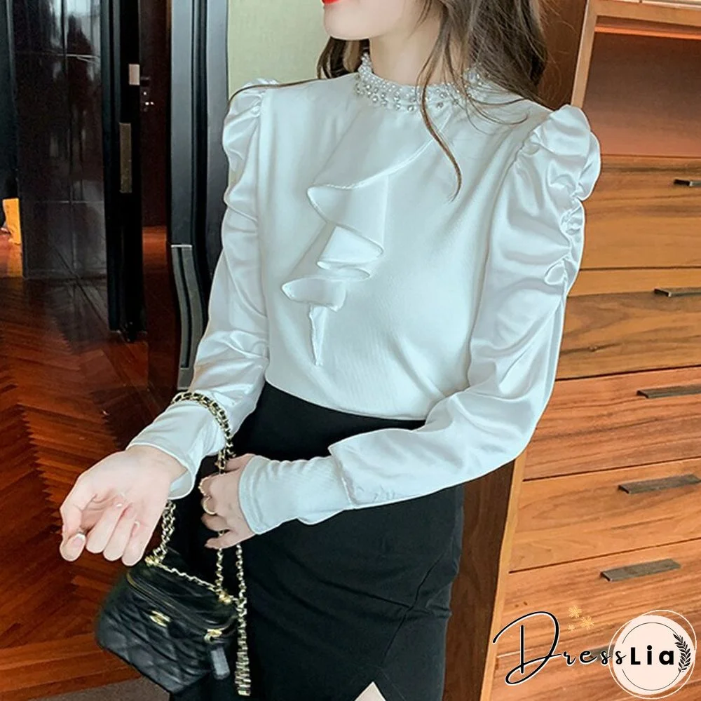 Spring Summer Elegant Embroidered Flares Blouse Women O Neck Casual Puff Sleeves White Shirt Korean Street Wear Tops New