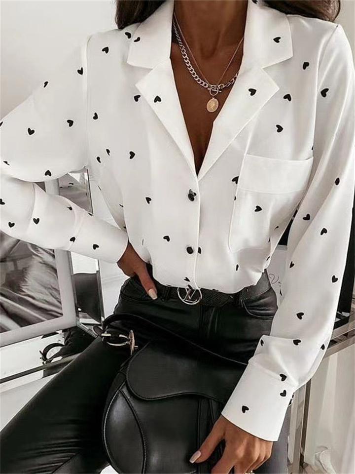 Spring Slim Button Polka Dot Long-sleeved Shirt Tops for Women