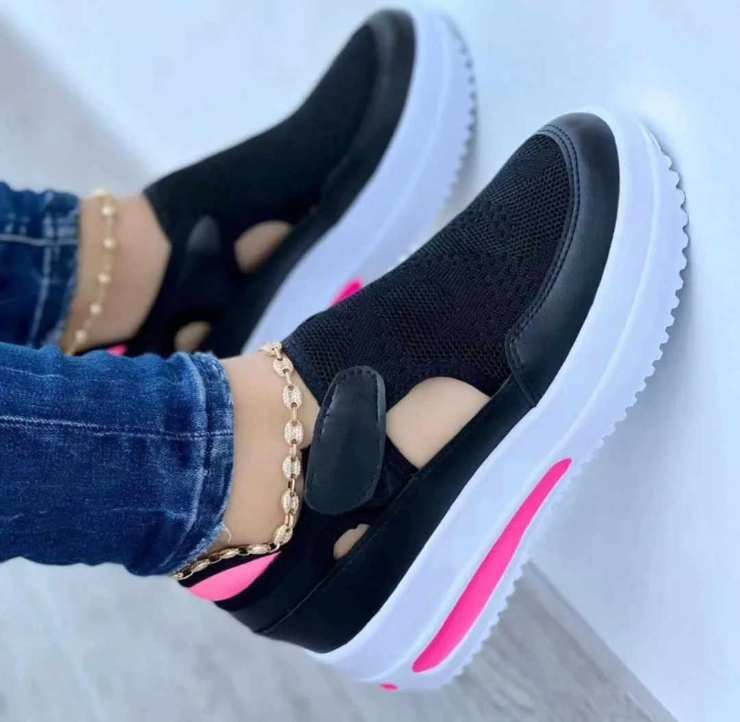 Qengg 2022 New Ladies Vulcanized Sneakers Thick Sole Solid Color Flat Women Shoes Casual Breathable Velcro Ladies Walking Sneakers