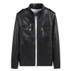 Men's Simple Casual Solid Color Non-Iron Windproof Leather Jacket