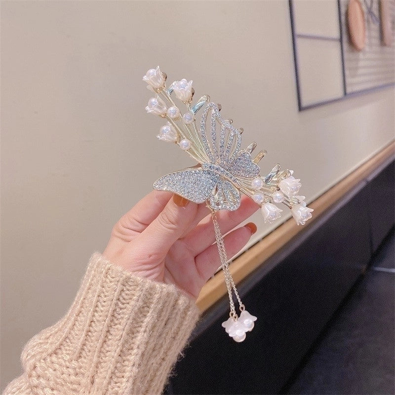 Elegant Fashion Tassel Butterfly Alloy Butterfly Artificial Gemstones Artificial Pearls Hair Clip