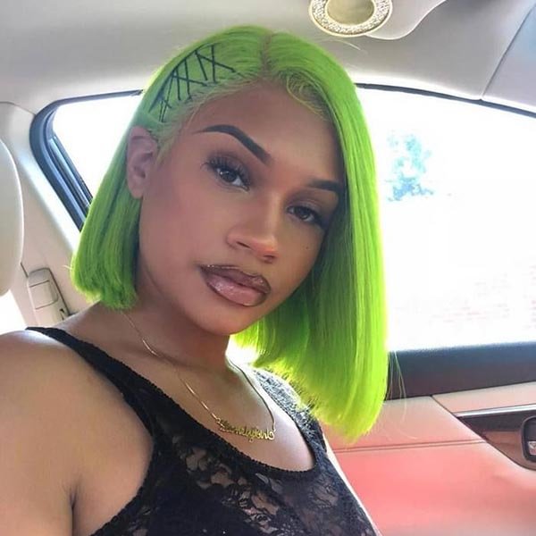 Junoda TikTok Lime Green Color Straight Short Bob Wigs Real Human Hair Lace Front Wig