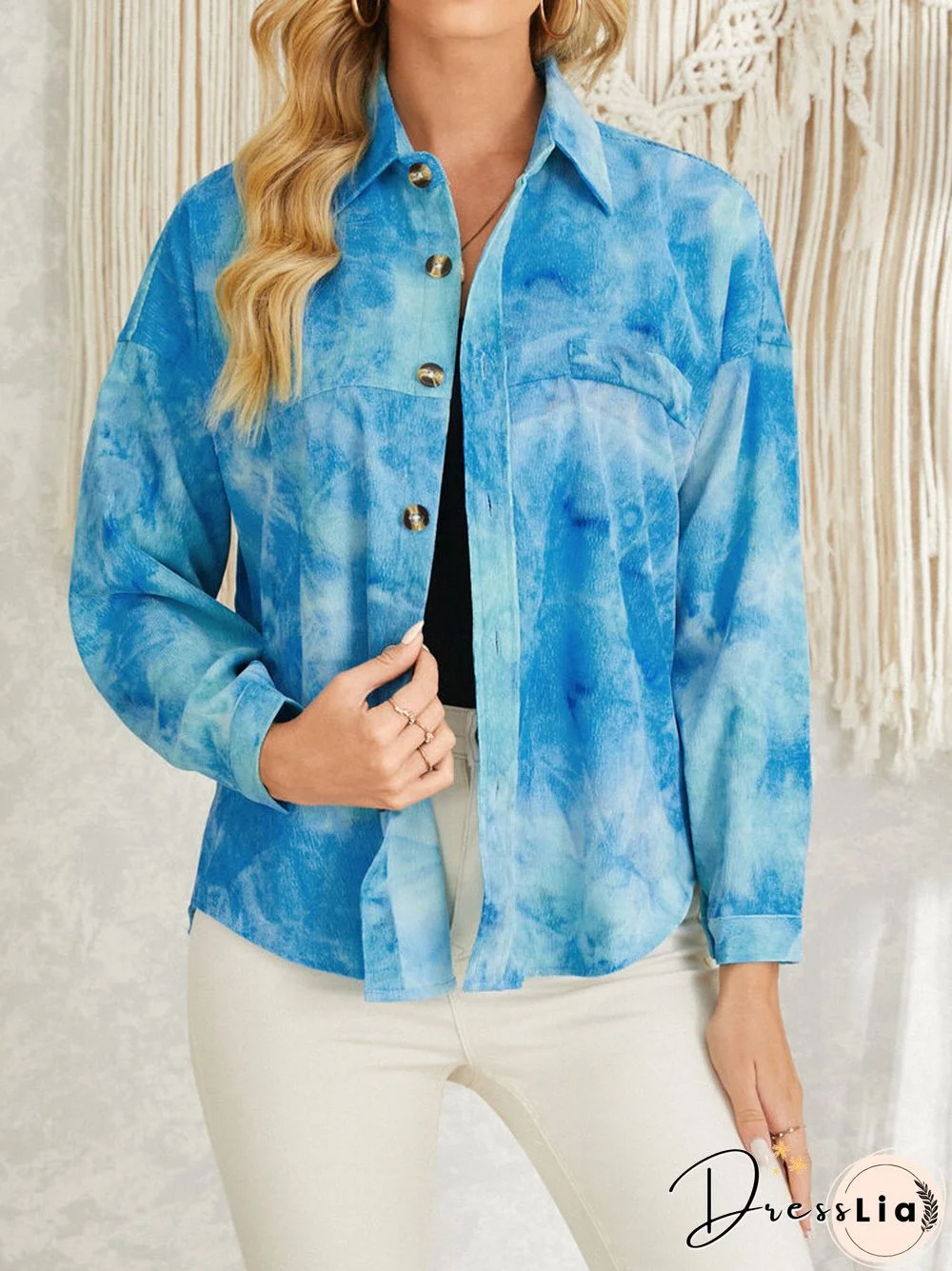 Tie Dye Corduroy Button Long Sleeve Lapel Jacket