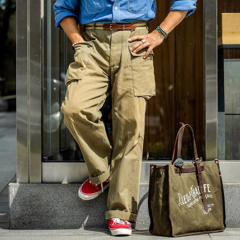 Men's Retro Loose Straight Herringbone Cargo Pants