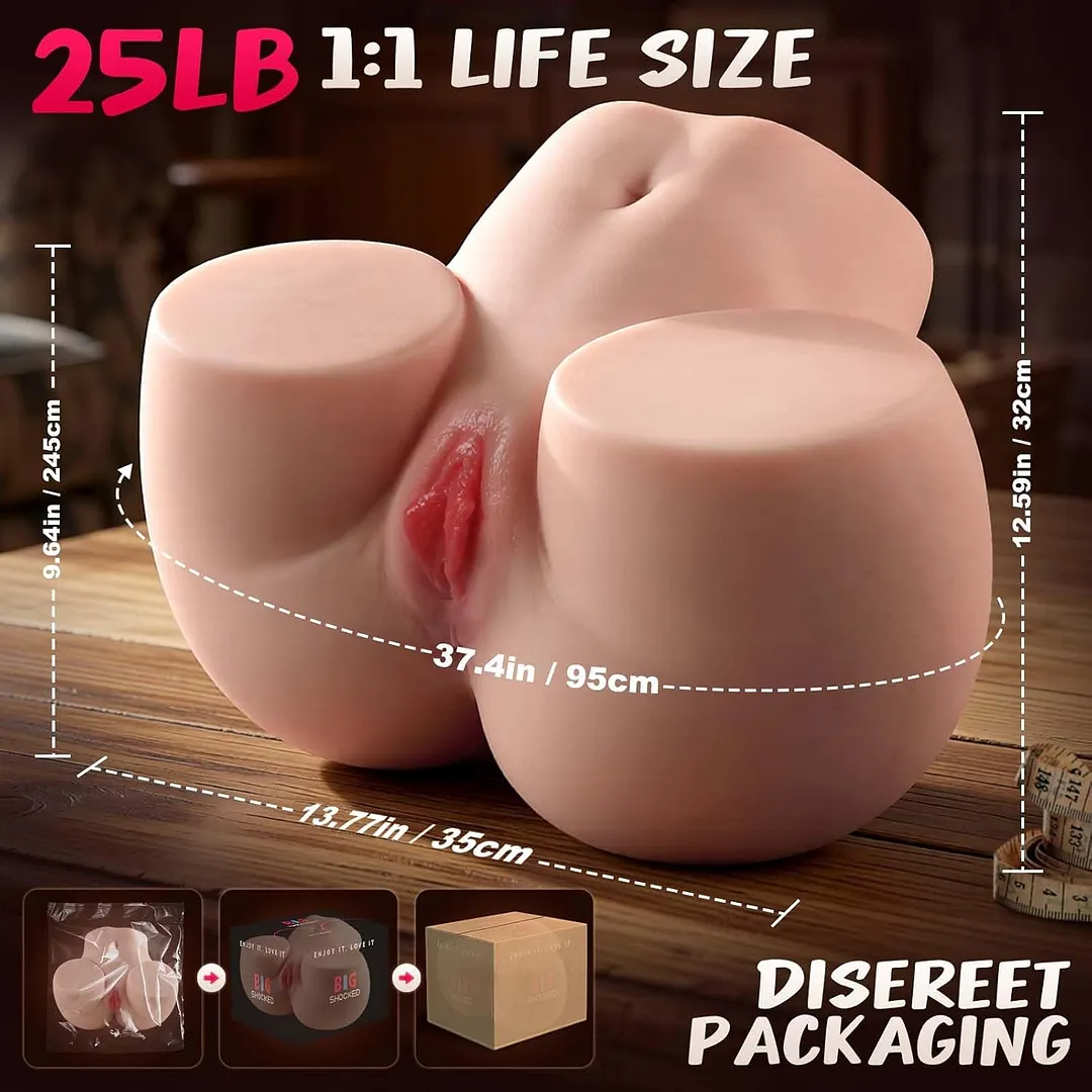 Păpușă sexuală BBW de 11,8 kg, cu fund mare și elastic, jucărie sexuală pentru bărbați, cu trunchi și fund | Vagin realist de buzunar BIG SHOCKED cu canale duble de plăcere profundă, jucărie sexuală pentru adulți, masturbator masculin