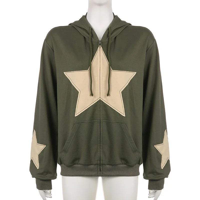 Uveng Uveng And Winter New Add Velvet And Thick Hoodie Men And Women Star Zipper Hat Cardigan Coat