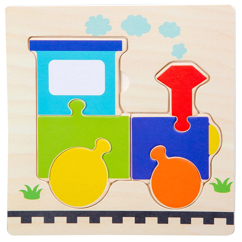 Kindergarten Children’s Enlightenment Early Education Cognition Cartoon Animal Cognition Hand-held Board Wooden Three-dimensional Puzzle Wooden Toys