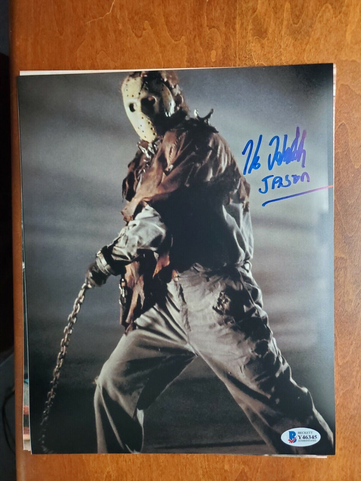 Beckett certified signed Photo Poster painting Friday The 13th Jason Kane Hodder BAS Chain